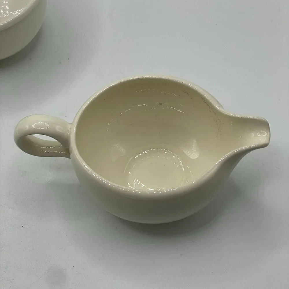 Vintage 1950s Creamer Covered Sugar Set Spencerian Scroll Taylor Smith Taylor
